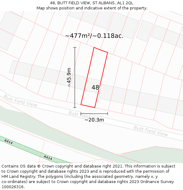 48, BUTT FIELD VIEW, ST ALBANS, AL1 2QL: Plot and title map