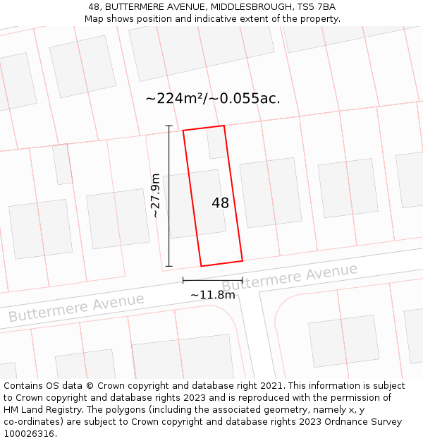 48, BUTTERMERE AVENUE, MIDDLESBROUGH, TS5 7BA: Plot and title map