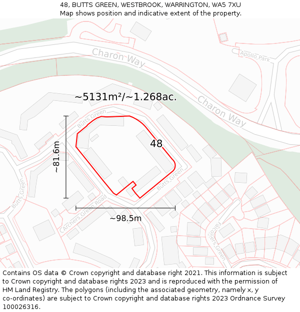 48, BUTTS GREEN, WESTBROOK, WARRINGTON, WA5 7XU: Plot and title map