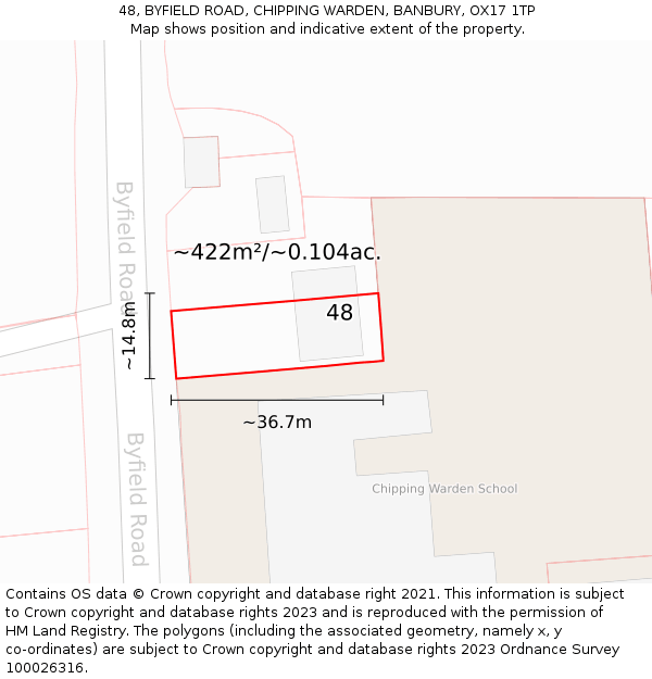 48, BYFIELD ROAD, CHIPPING WARDEN, BANBURY, OX17 1TP: Plot and title map