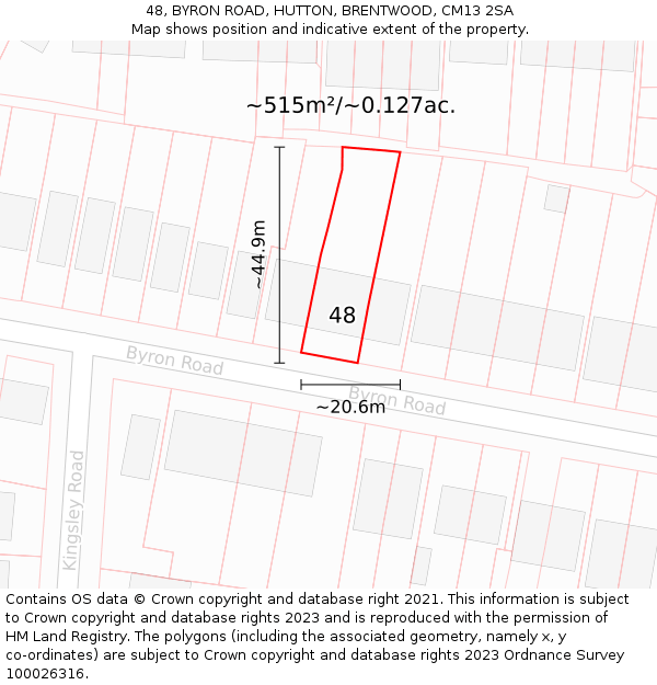 48, BYRON ROAD, HUTTON, BRENTWOOD, CM13 2SA: Plot and title map
