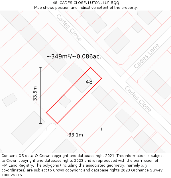 48, CADES CLOSE, LUTON, LU1 5QQ: Plot and title map