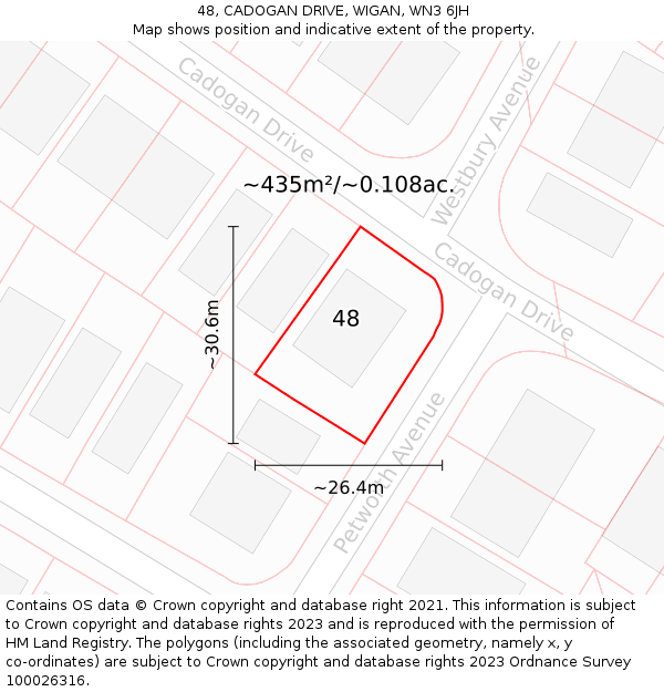 48, CADOGAN DRIVE, WIGAN, WN3 6JH: Plot and title map