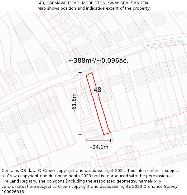 48, CAEMAWR ROAD, MORRISTON, SWANSEA, SA6 7DX: Plot and title map