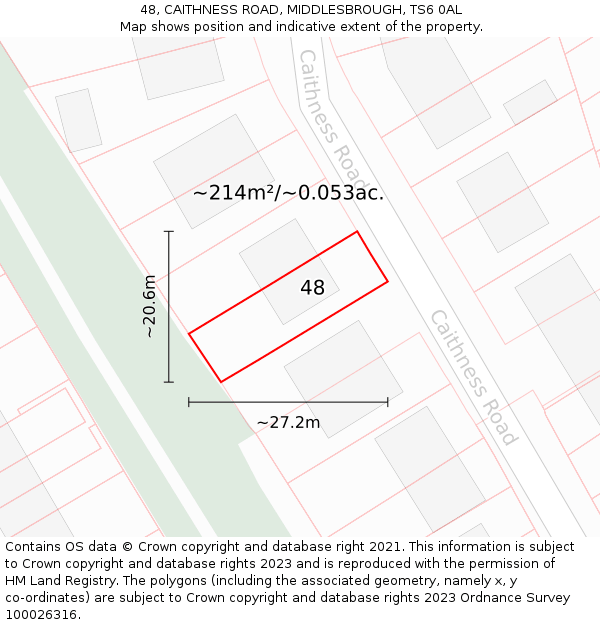 48, CAITHNESS ROAD, MIDDLESBROUGH, TS6 0AL: Plot and title map