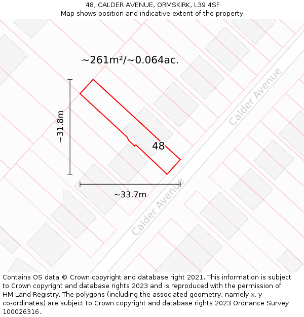 48, CALDER AVENUE, ORMSKIRK, L39 4SF: Plot and title map