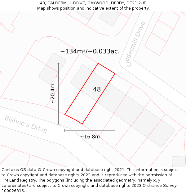 48, CALDERMILL DRIVE, OAKWOOD, DERBY, DE21 2UB: Plot and title map