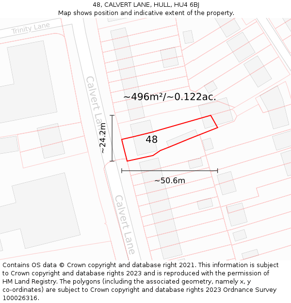 48, CALVERT LANE, HULL, HU4 6BJ: Plot and title map