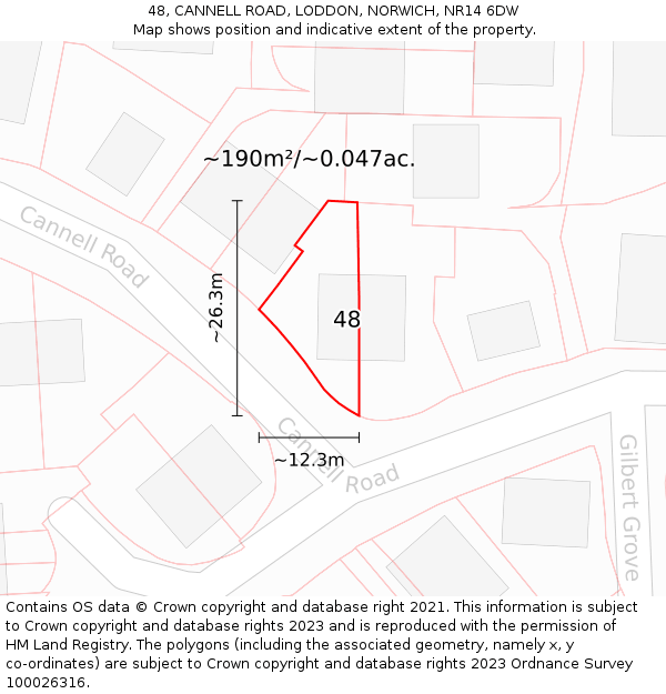 48, CANNELL ROAD, LODDON, NORWICH, NR14 6DW: Plot and title map