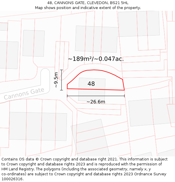 48, CANNONS GATE, CLEVEDON, BS21 5HL: Plot and title map
