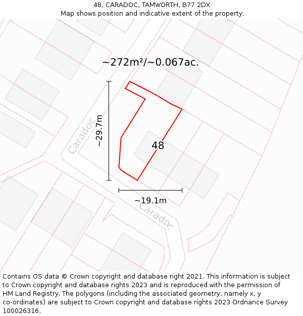 48, CARADOC, TAMWORTH, B77 2DX: Plot and title map