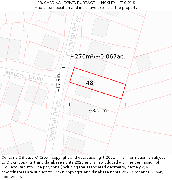 48, CARDINAL DRIVE, BURBAGE, HINCKLEY, LE10 2NS: Plot and title map