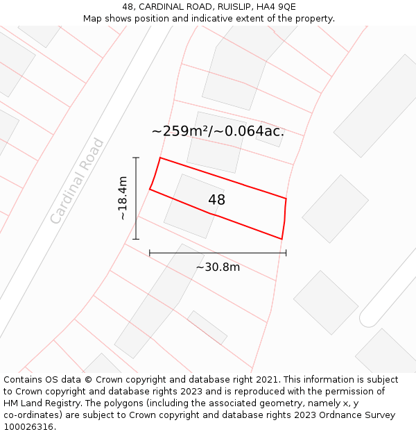 48, CARDINAL ROAD, RUISLIP, HA4 9QE: Plot and title map