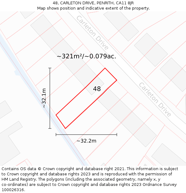 48, CARLETON DRIVE, PENRITH, CA11 8JR: Plot and title map