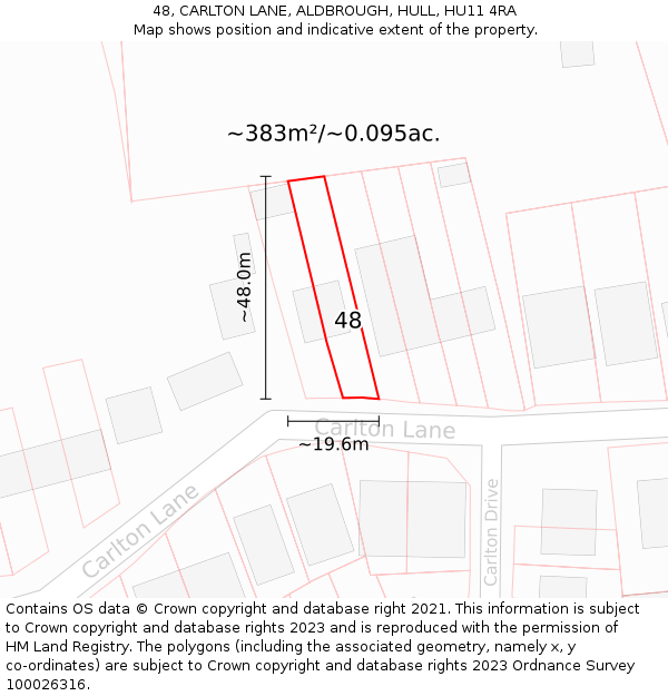 48, CARLTON LANE, ALDBROUGH, HULL, HU11 4RA: Plot and title map