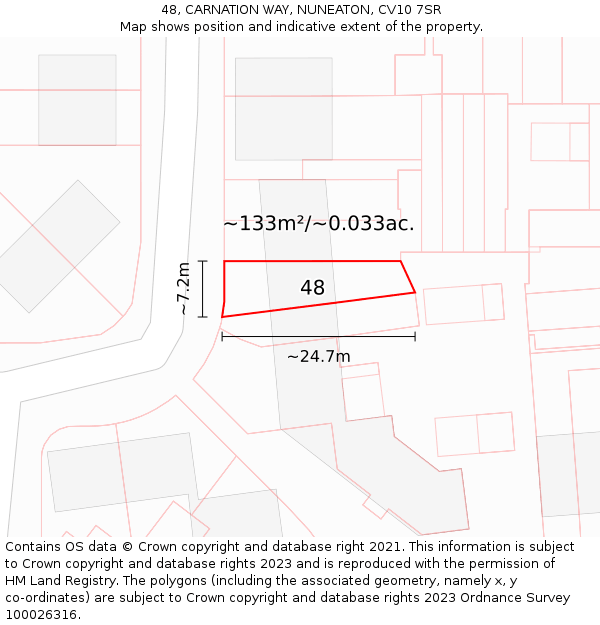 48, CARNATION WAY, NUNEATON, CV10 7SR: Plot and title map