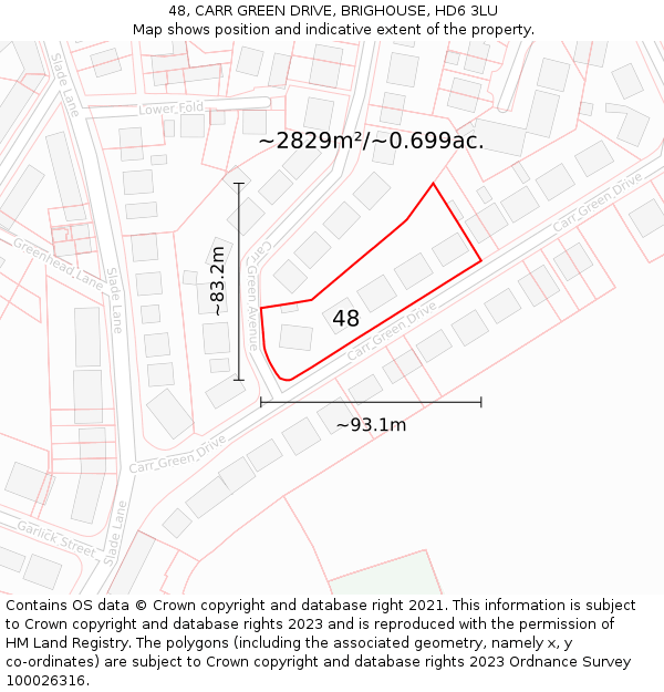 48, CARR GREEN DRIVE, BRIGHOUSE, HD6 3LU: Plot and title map