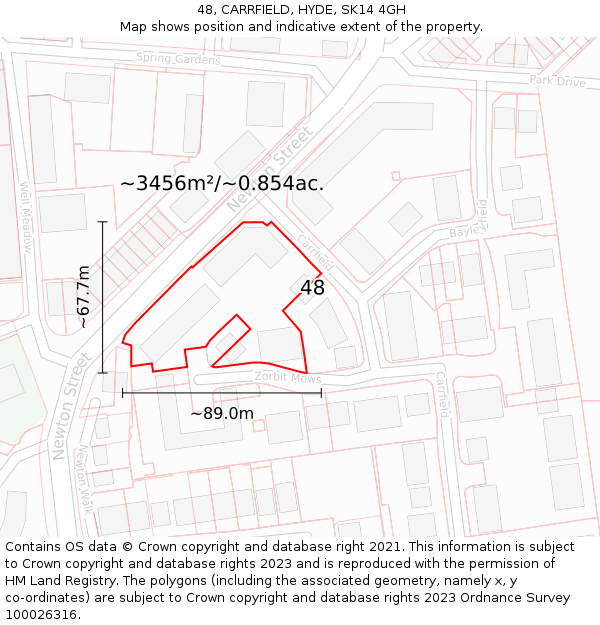 48, CARRFIELD, HYDE, SK14 4GH: Plot and title map
