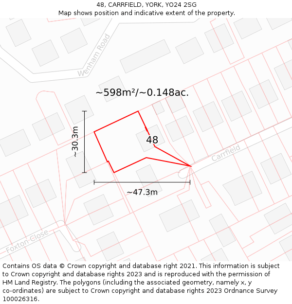 48, CARRFIELD, YORK, YO24 2SG: Plot and title map