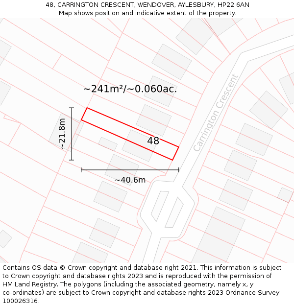 48, CARRINGTON CRESCENT, WENDOVER, AYLESBURY, HP22 6AN: Plot and title map