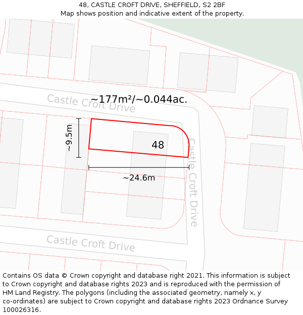 48, CASTLE CROFT DRIVE, SHEFFIELD, S2 2BF: Plot and title map