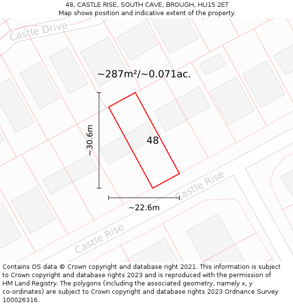 48, CASTLE RISE, SOUTH CAVE, BROUGH, HU15 2ET: Plot and title map