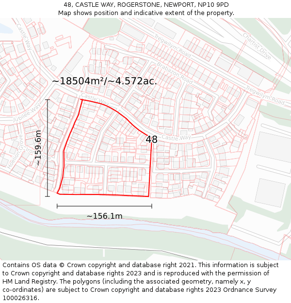 48, CASTLE WAY, ROGERSTONE, NEWPORT, NP10 9PD: Plot and title map