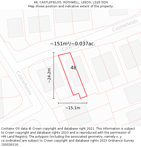 48, CASTLEFIELDS, ROTHWELL, LEEDS, LS26 0GN: Plot and title map