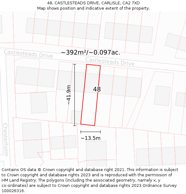 48, CASTLESTEADS DRIVE, CARLISLE, CA2 7XD: Plot and title map