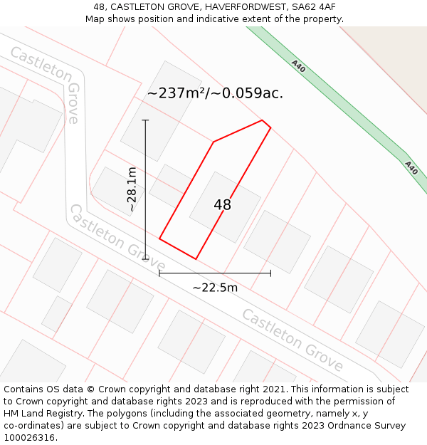 48, CASTLETON GROVE, HAVERFORDWEST, SA62 4AF: Plot and title map