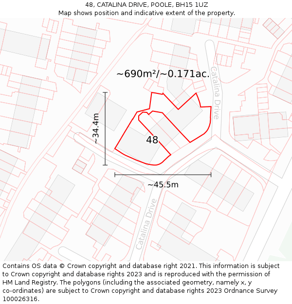 48, CATALINA DRIVE, POOLE, BH15 1UZ: Plot and title map