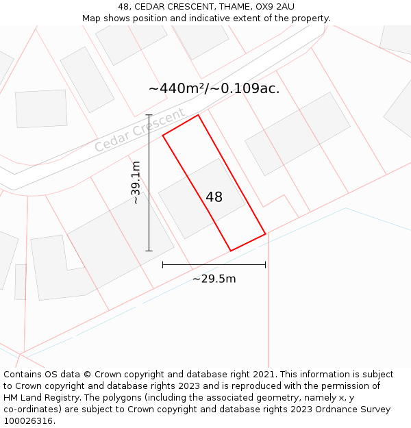 48, CEDAR CRESCENT, THAME, OX9 2AU: Plot and title map
