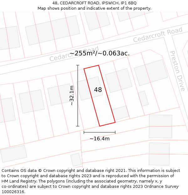 48, CEDARCROFT ROAD, IPSWICH, IP1 6BQ: Plot and title map