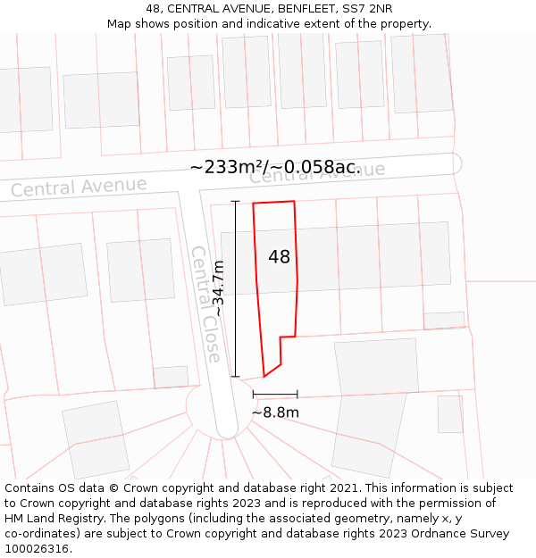 48, CENTRAL AVENUE, BENFLEET, SS7 2NR: Plot and title map