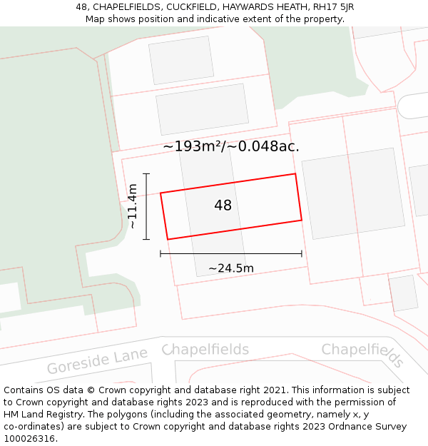 48, CHAPELFIELDS, CUCKFIELD, HAYWARDS HEATH, RH17 5JR: Plot and title map