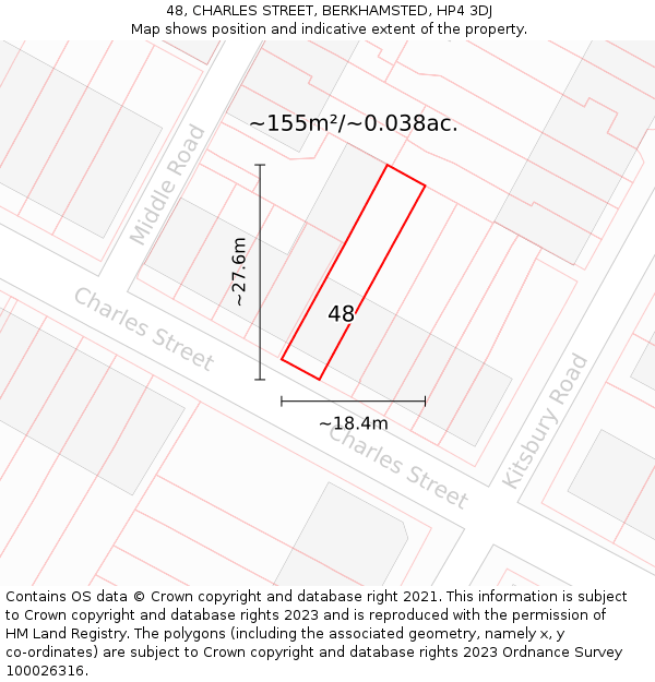 48, CHARLES STREET, BERKHAMSTED, HP4 3DJ: Plot and title map
