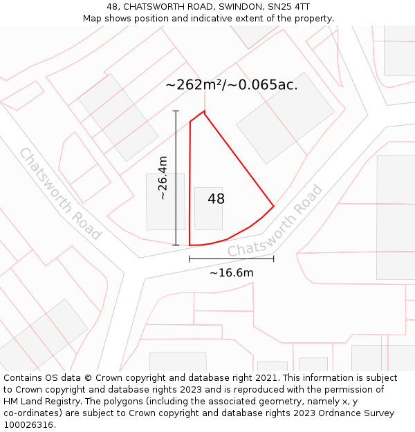 48, CHATSWORTH ROAD, SWINDON, SN25 4TT: Plot and title map