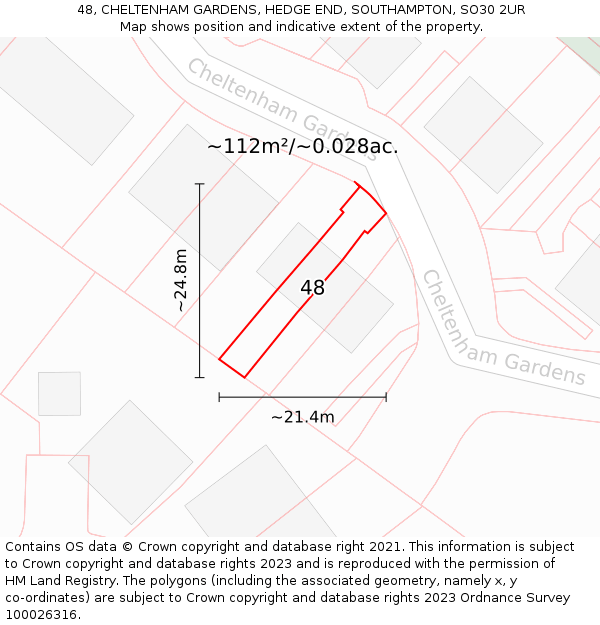 48, CHELTENHAM GARDENS, HEDGE END, SOUTHAMPTON, SO30 2UR: Plot and title map