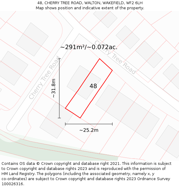 48, CHERRY TREE ROAD, WALTON, WAKEFIELD, WF2 6LH: Plot and title map