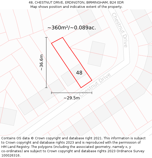 48, CHESTNUT DRIVE, ERDINGTON, BIRMINGHAM, B24 0DR: Plot and title map