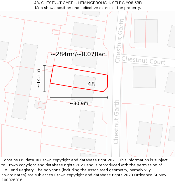 48, CHESTNUT GARTH, HEMINGBROUGH, SELBY, YO8 6RB: Plot and title map
