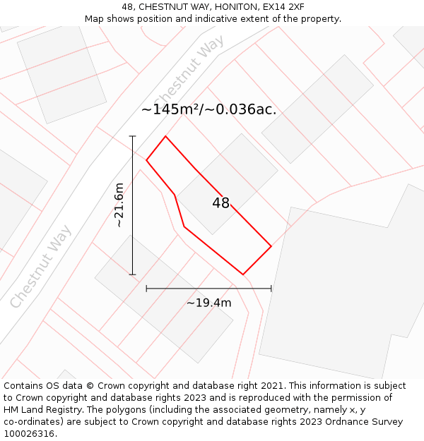 48, CHESTNUT WAY, HONITON, EX14 2XF: Plot and title map