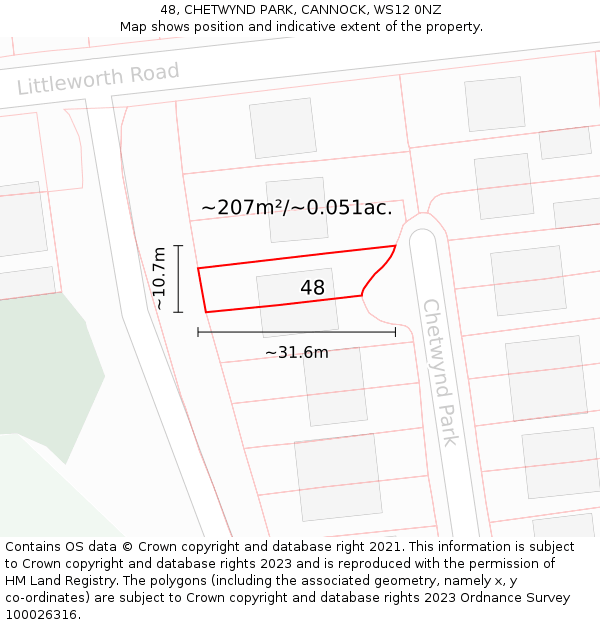 48, CHETWYND PARK, CANNOCK, WS12 0NZ: Plot and title map