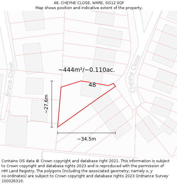 48, CHEYNE CLOSE, WARE, SG12 0QF: Plot and title map