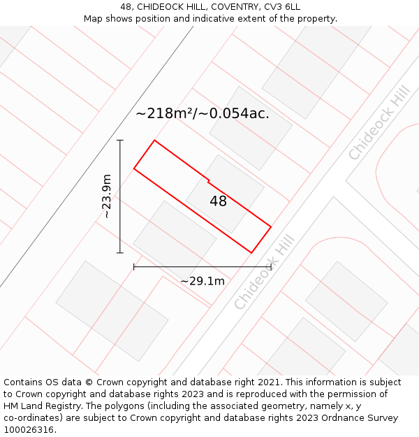 48, CHIDEOCK HILL, COVENTRY, CV3 6LL: Plot and title map