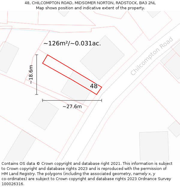 48, CHILCOMPTON ROAD, MIDSOMER NORTON, RADSTOCK, BA3 2NL: Plot and title map
