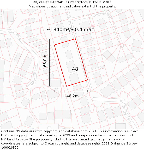 48, CHILTERN ROAD, RAMSBOTTOM, BURY, BL0 9LF: Plot and title map
