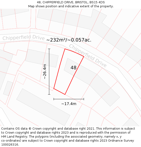 48, CHIPPERFIELD DRIVE, BRISTOL, BS15 4DS: Plot and title map