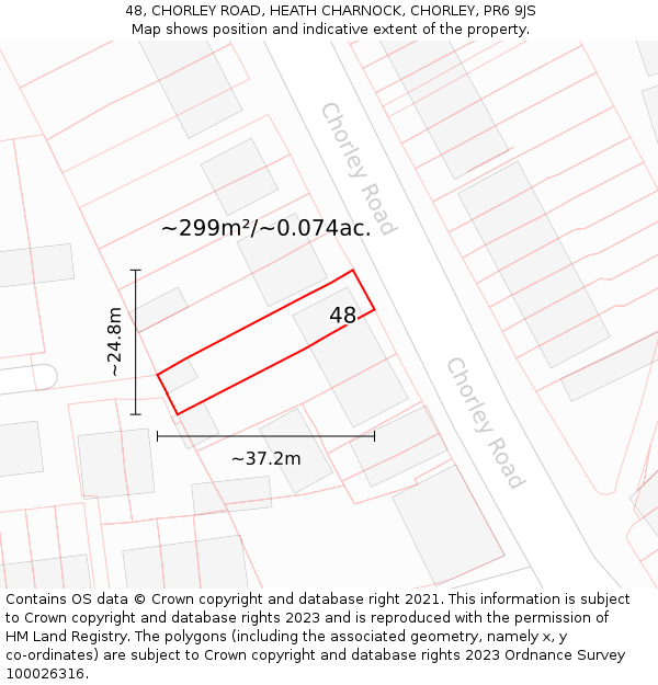 48, CHORLEY ROAD, HEATH CHARNOCK, CHORLEY, PR6 9JS: Plot and title map
