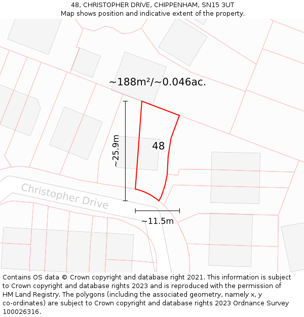 48, CHRISTOPHER DRIVE, CHIPPENHAM, SN15 3UT: Plot and title map